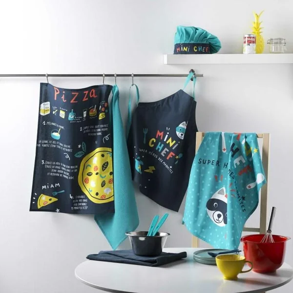 2 TORCHONS 50X70 CM COTON IMP NID ABEILLE UNI MINI CHEF