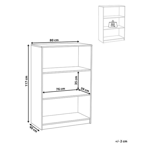 Bibliothèque 3 étagères ZEHNA 117 cm Marron clair