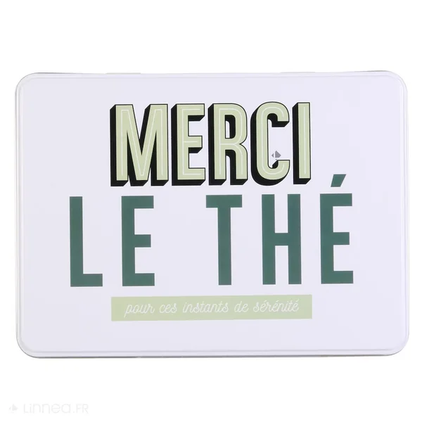 Boite à thé en tinplate "Merci le thé" collection TEA TIME vert