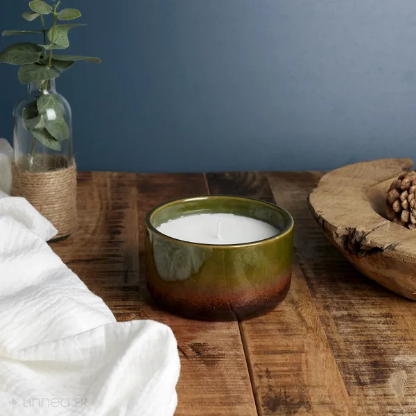 Bougie parfumée 2% pot en céramique vert TERRA senteur brume des bois