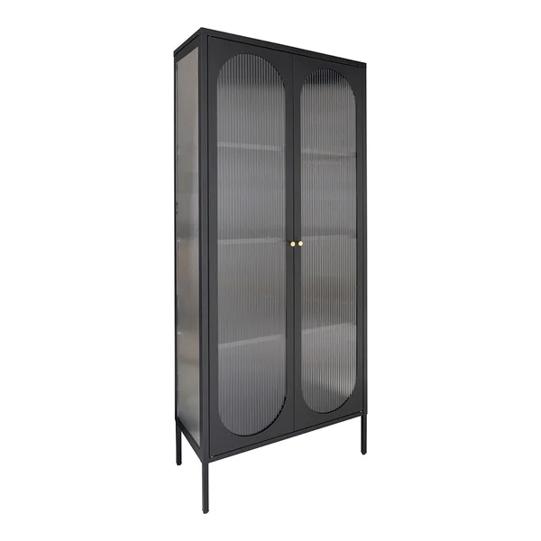 Buffet vitrine 2 portes en verre et acier noir h180cm - Adalyne