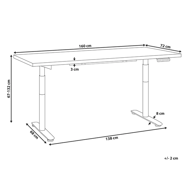 Bureau réglable en hauteur électriquement DESTINAS Noir/marron clair 160 cm 72 cm
