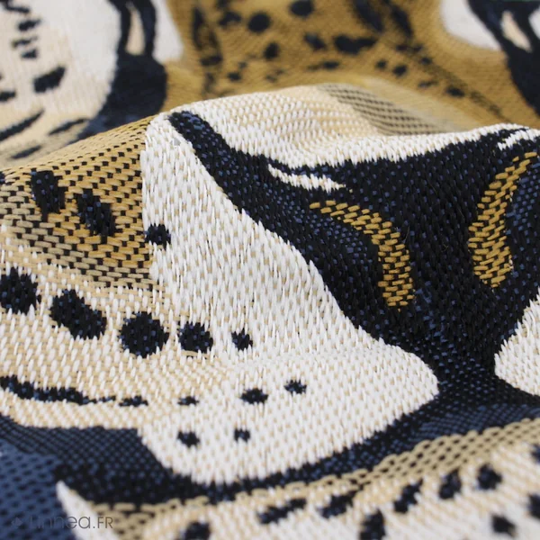 Carré de tissu jacquard polycoton motif animal BAGHERRA jaune Or