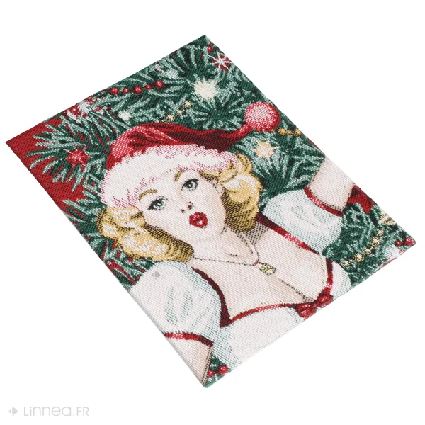 Carré de tissu jacquard polycoton motif festif esprit noël AVA Rouge