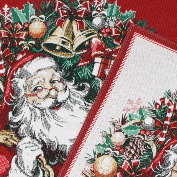 Carré de tissu jacquard polycoton motif festif esprit noël CLAUS Rouge