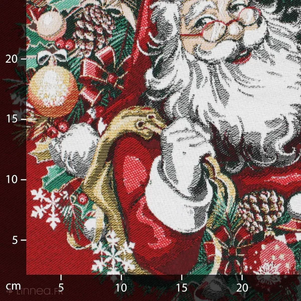 Carré de tissu jacquard polycoton motif festif esprit noël CLAUS Rouge