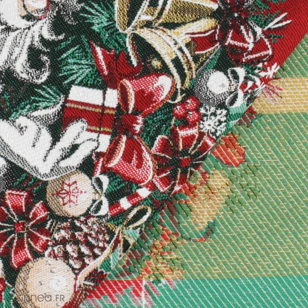 Carré de tissu jacquard polycoton motif festif esprit noël CLAUS Rouge