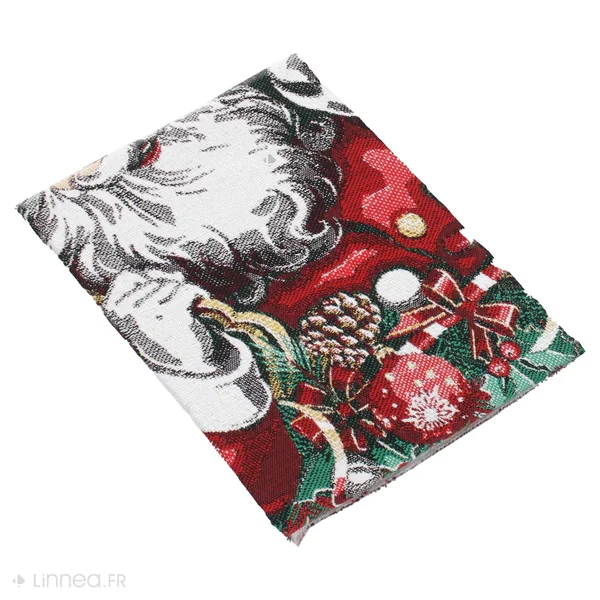 Carré de tissu jacquard polycoton motif festif esprit noël CLAUS Rouge