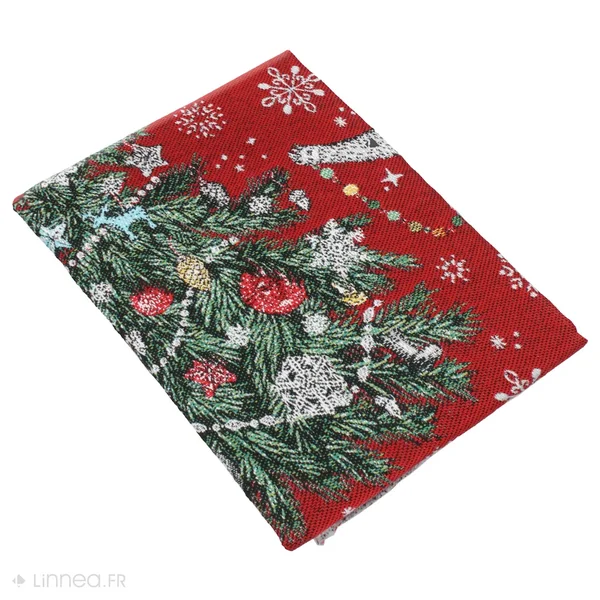 Carré de tissu jacquard polycoton motif festif esprit noël DADDY Rouge