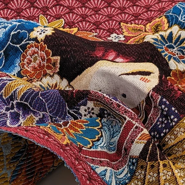 Carré de tissu jacquard polycoton motif geisha chibi MINA rose Fuchsia