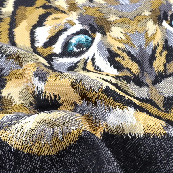Carré de tissu jacquard polycoton motif tête de tigre SHEREKAHN noir Or