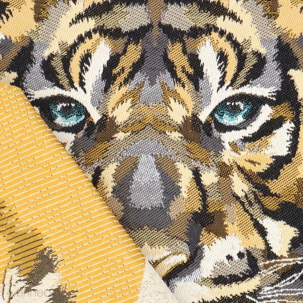 Carré de tissu jacquard polycoton motif tête de tigre SHEREKAHN noir Or