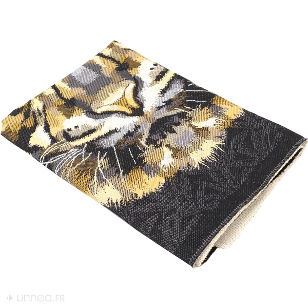 Carré de tissu jacquard polycoton motif tête de tigre SHEREKAHN noir Or