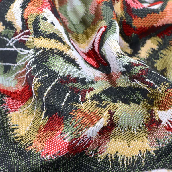 Carré de tissu jacquard polycoton motif tête de tigre SHEREKAHN vert Kaki