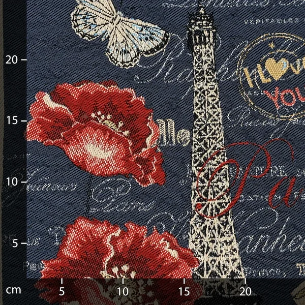 Carré de tissu polycoton motif mode vintage Paris ADELE bleu Nuit