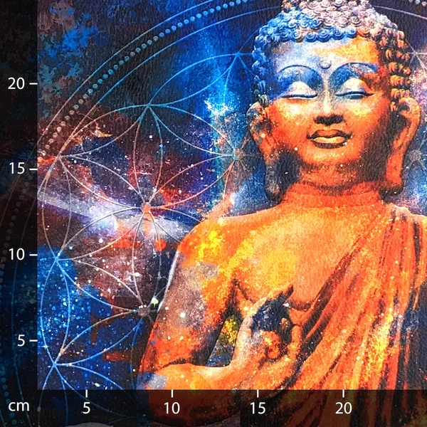 Carré de tissu similicuir 44x44 cm KARIA motif Bouddha galaxie orange