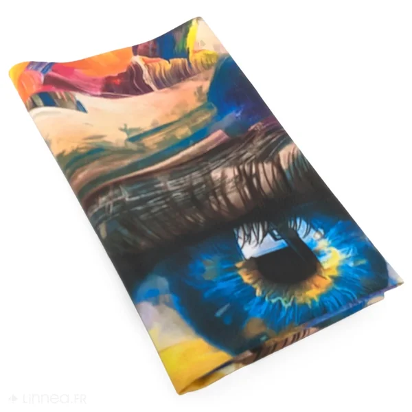 Carré de tissu similicuir 44x44 cm KARIA motif oeil spirituel multicolore