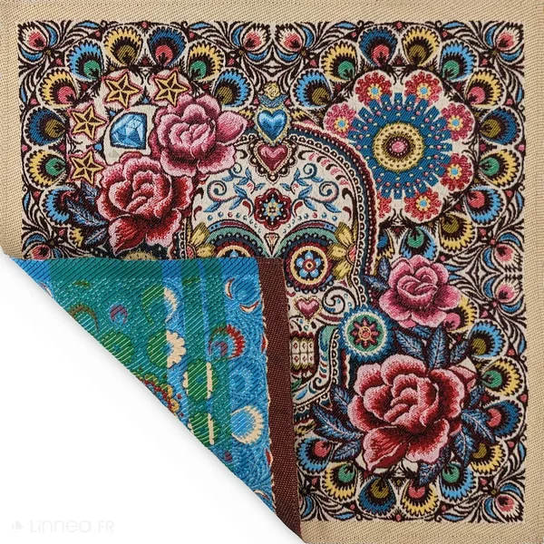 Carré jacquard polycoton 47x47 cm MIGUEL motif calavera Multicolore