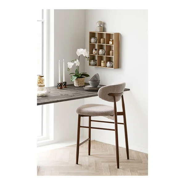 Chaise de bar en tissu sable et métal effet noyer h65cm - Lena
