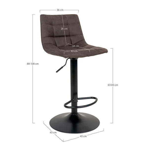 Chaise de bar pivantante réglable h88-108cm en microfibre marron - Middelfart