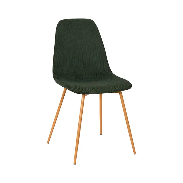 Chaise de salle à manger en velours côtelé vert et pieds effet bois - Pauline