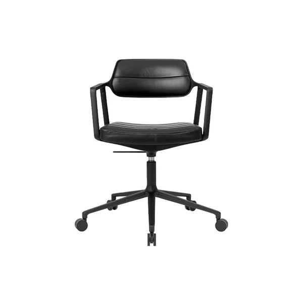 Chaise SWIVEL CHAIR 453+ à roulettes Cuir noir / Aluminium peint noir VIPP
