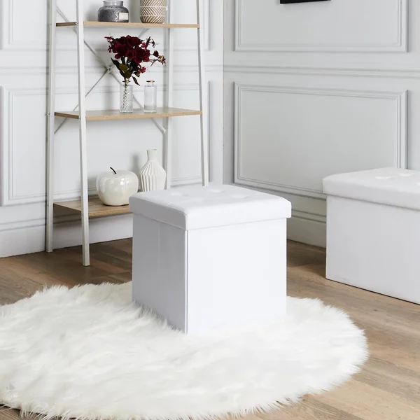 Coffre pouf décoratif 38x38x38 cm aspect matelassé collection CHIC blanc