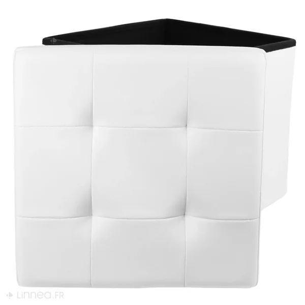 Coffre pouf décoratif 38x38x38 cm aspect matelassé collection CHIC blanc
