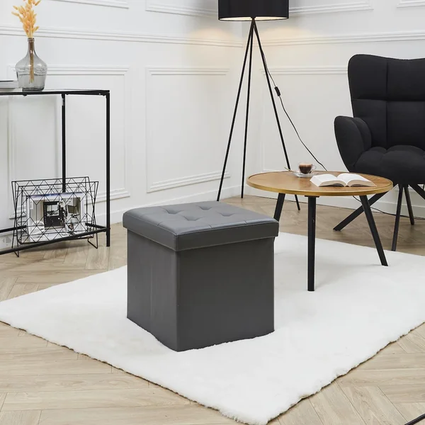 Coffre pouf décoratif 38x38x38 cm aspect matelassé collection CHIC gris