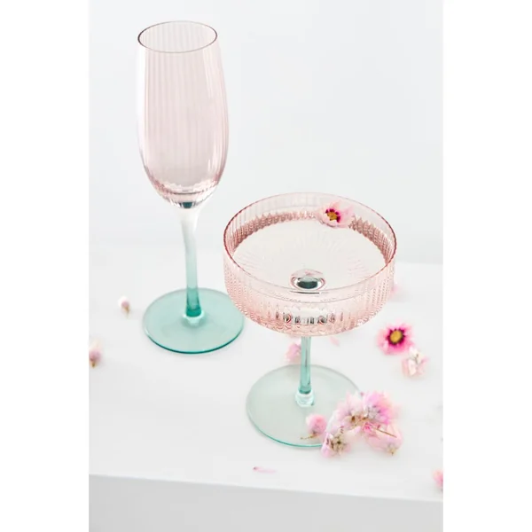 Coupe de champagne en verre strié rose et sauge 30cl - Adria