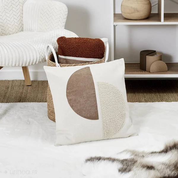 Coussin bicolore moderne 40x40 cm collection CRUSH beige et taupe