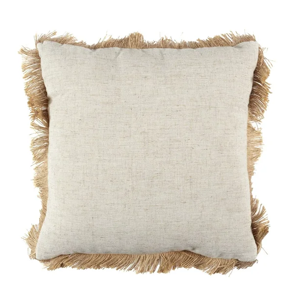 Coussin à franges en polyester et lin 40x40 cm collection RAPHIA beige doré