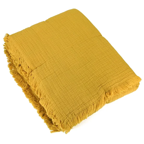 Dessus de lit 180x250 cm BREHAT 100% gaze de coton jaune miel