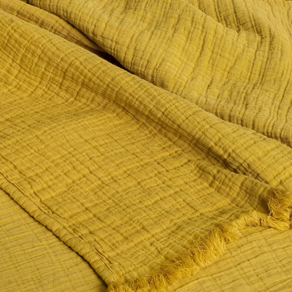 Dessus de lit 230x250 cm BREHAT 100% gaze de coton jaune miel