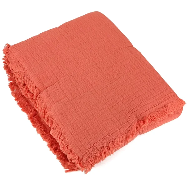 Dessus de lit 270x250 cm BREHAT 100% gaze de coton orange corail