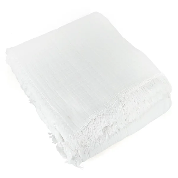 Dessus de lit frange 180x250 cm BREHAT 100% gaze de coton blanc