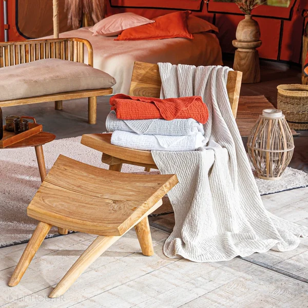 Dessus de lit réversible 230x250 cm JAIPUR en 100% coton beige craie