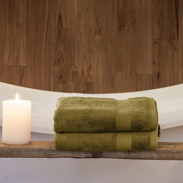 Drap de bain 100% coton 550 g/m2 95x140 cm collection NAÏA vert Jasmin