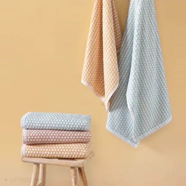Drap de bain 100x150 cm pur coton motifs quadrillés collection GLOW marron