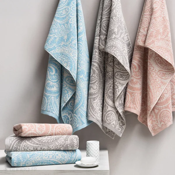 Drap de douche 100% coton 70x140 cm motif mandala collection PLENTY bleu