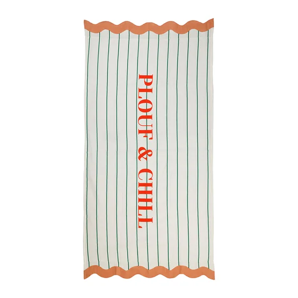 Drap de plage en coton rayé vert d'eau et corail 170x85cm - Plouf&Sun