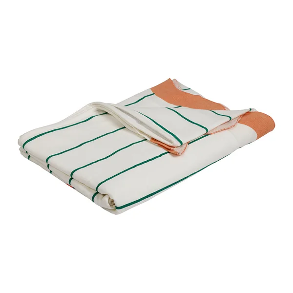 Drap de plage en coton rayé vert d'eau et corail 170x85cm - Plouf&Sun