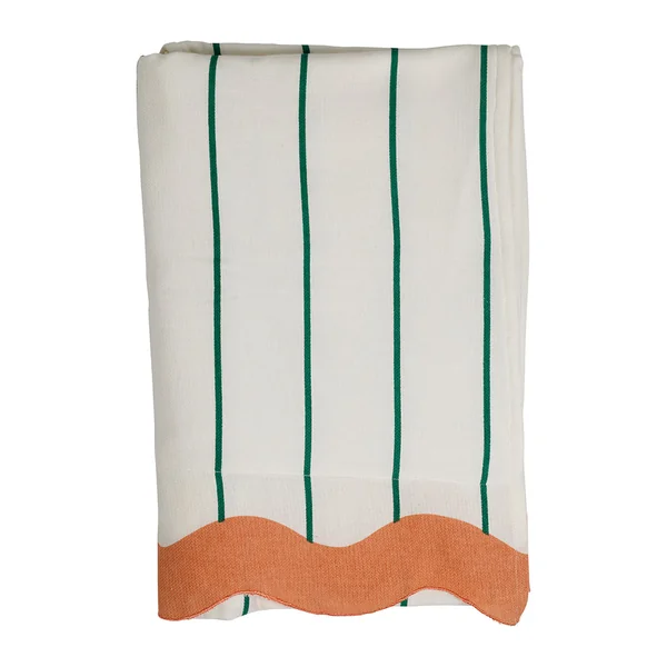 Drap de plage en coton rayé vert d'eau et corail 170x85cm - Plouf&Sun