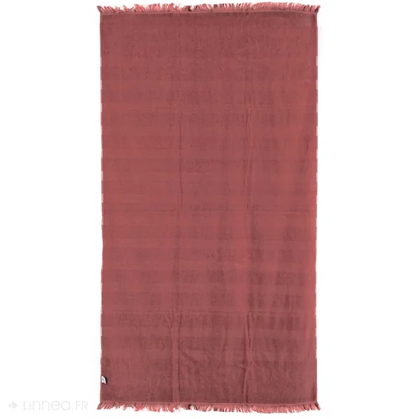 Drap de plage à franges 100x180 cm pur coton collection CATANE rayures rouge