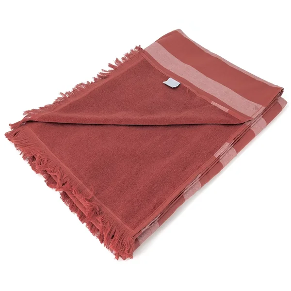 Drap de plage à franges 100x180 cm pur coton collection CATANE rayures rouge