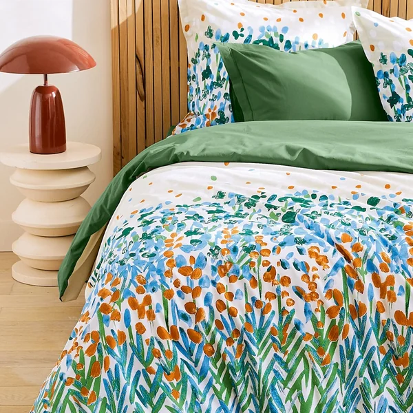 Drap housse 140x200 cm bonnet 40 100% coton ÉVASION Vert fougère