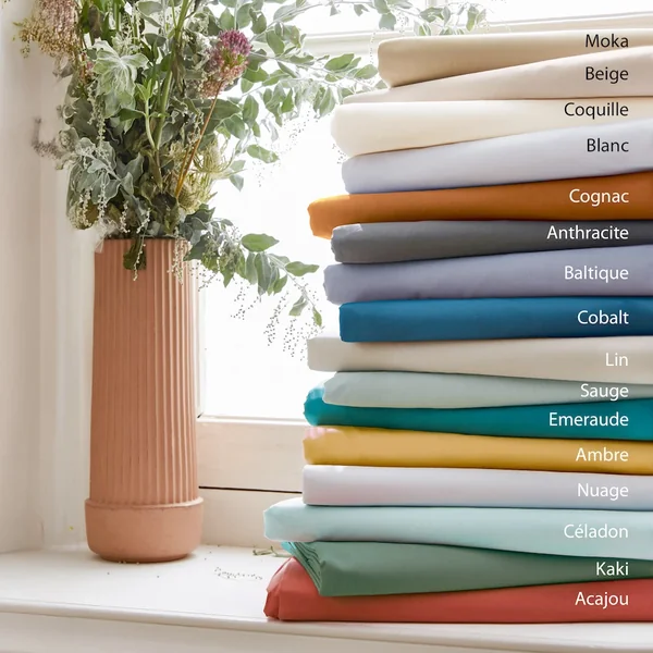 Drap housse 200x200 cm bonnet 40 cm percale de coton PASSION PERCALE bleu Cobalt