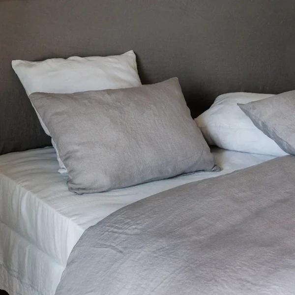Drap housse en lin lavé froissé 160x200 cm SONATE gris Cendre