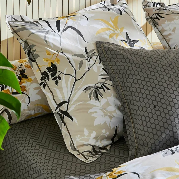 Drap housse imprimé 90x200 cm percale de coton ASIA gris Anthracite Bonnet 40 cm