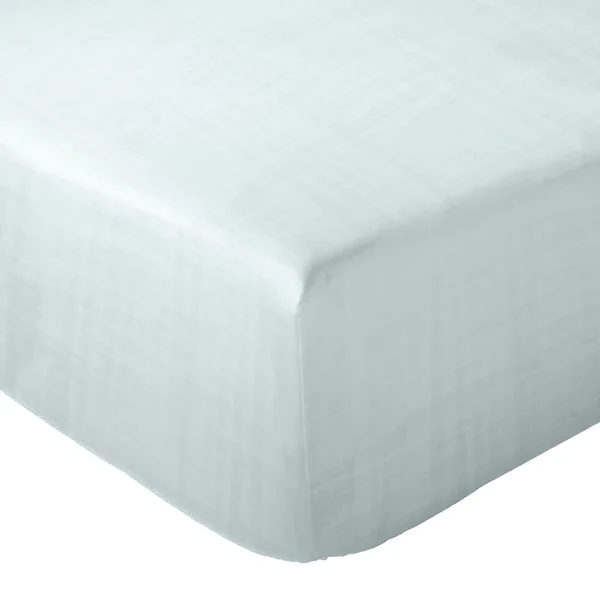 Drap housse MILOS mousseline de coton 140x200 cm bonnet 30 cm uni vert lichen